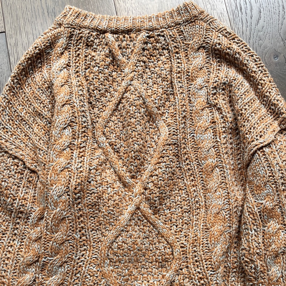 Mystree Cable Knit Sweater - brown and robin egg blue sweater